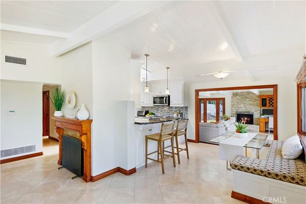 Fireplace, Interior, Kitchen, Living room, Pendant Lights