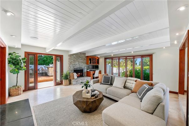 Fireplace, Interior, Living room, Recessed Lighting, Stone Walls