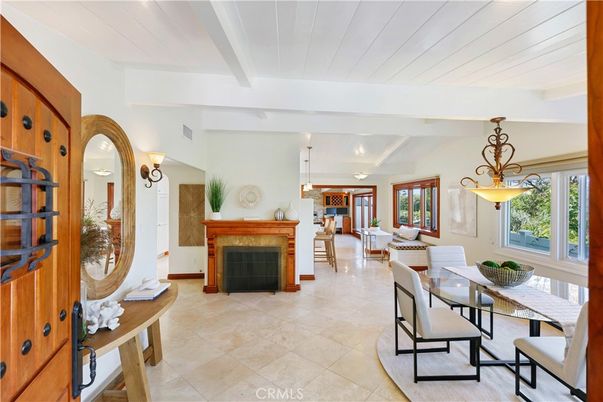 Dining room, Fireplace, Interior, Pendant Lights