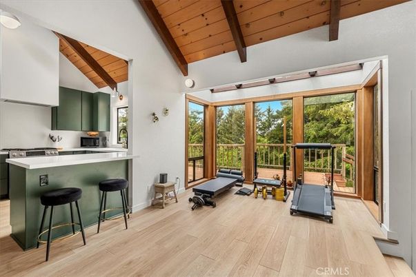 Fitness Equipment, Interior, Kitchen, Wooden Beams, Wooden Ceilings, Wood Texture Flooring