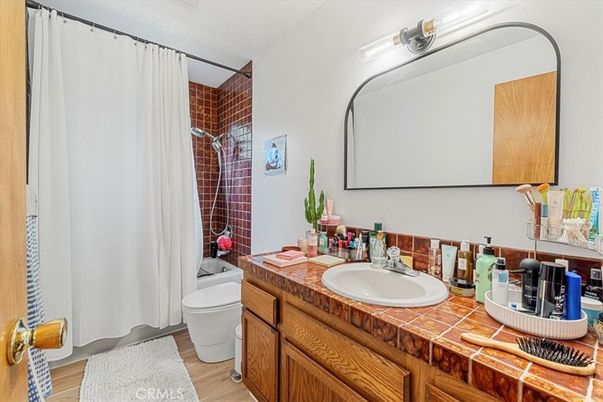 Bathroom, Interior, Tile Countertops, Wood Texture Flooring