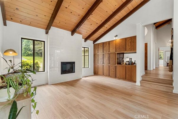 Empty room, Fireplace, Interior, Wooden Beams, Wooden Ceilings, Wood Texture Flooring
