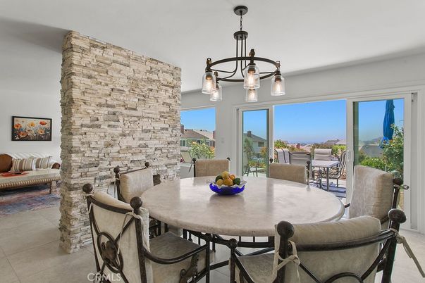 Dining room, Interior, Pendant Lights, Stone Walls, Water
