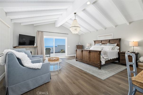 Bedroom, Chandelier, Interior, Recessed Lighting, Wood Texture Flooring