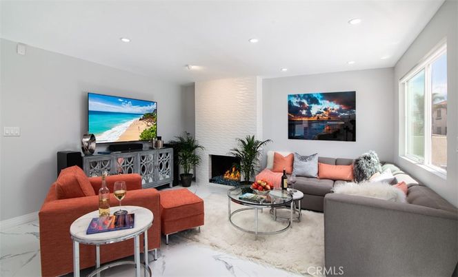 Fireplace, Interior, Living room, Marble, Recessed Lighting
