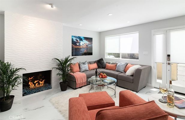 Fireplace, Interior, Living room, Marble, Recessed Lighting