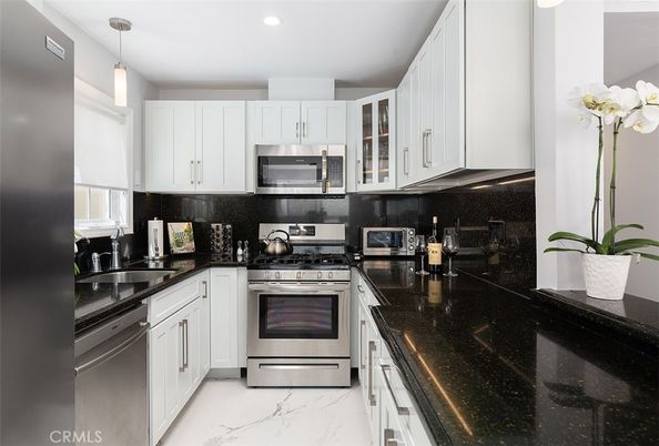 Interior, Kitchen, Marble, Pendant Lights, Recessed Lighting, Stainless Steel Appliances