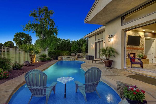 Exterior, Fireplace, Pool