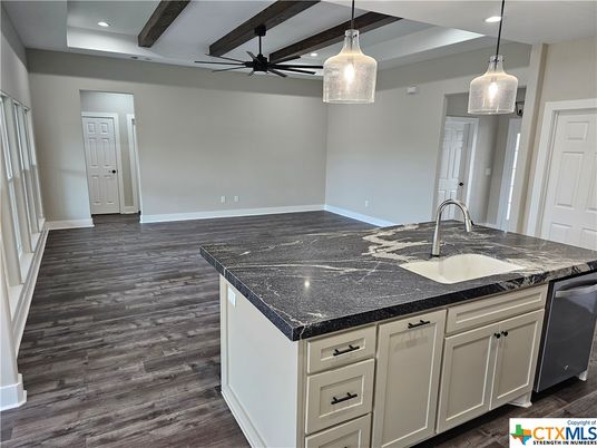 Interior, Kitchen, Pendant Lights, Recessed Lighting, Wood Texture Flooring