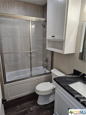 Bathroom, Glass Shower, Interior, Wood Texture Flooring