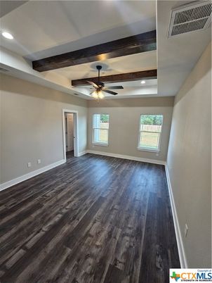 Empty room, Interior, Recessed Lighting, Wooden Beams, Wood Texture Flooring