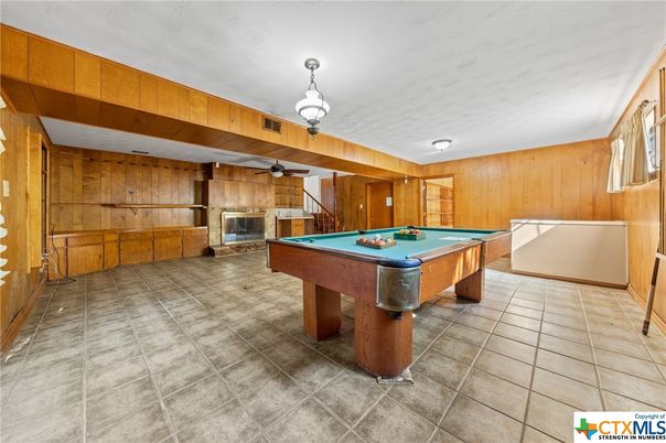 Billiard Table, Fireplace, Game Room, Interior, Wooden Walls