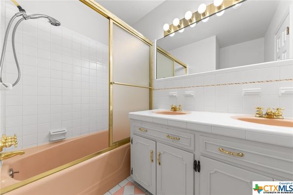 Bathroom, Dual Sink Vanities, Glass Shower, Interior, Tile Countertops