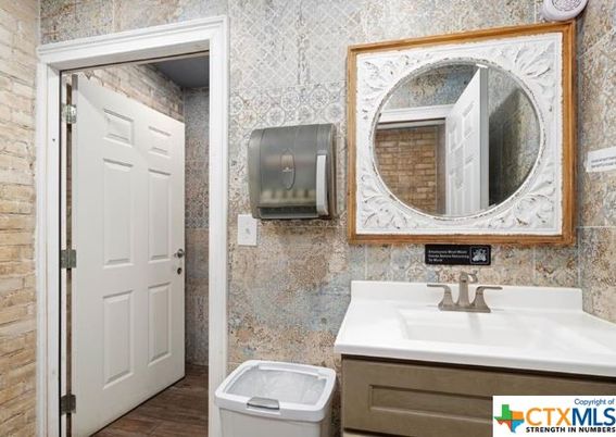 Bathroom, Interior, Stone Walls, Wood Texture Flooring