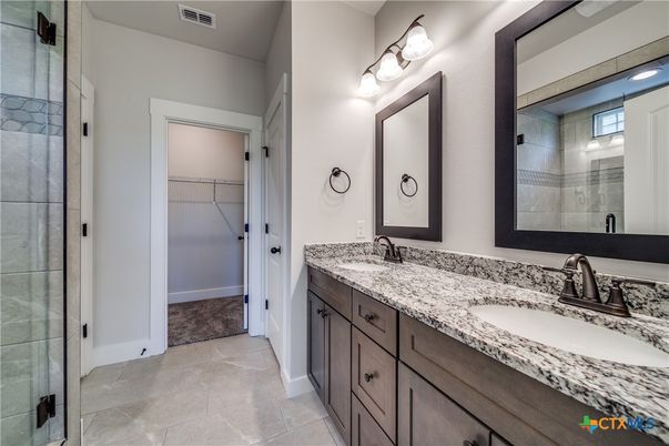 Bathroom, Dual Sink Vanities, Glass Shower, Interior