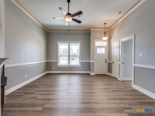 Empty room, Fireplace, Interior, Pendant Lights, Wood Texture Flooring