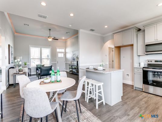 Dining room, Interior, Kitchen, Recessed Lighting, Stainless Steel Appliances, Wood Texture Flooring