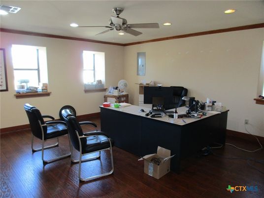 Home Office, Interior, Recessed Lighting, Wood Texture Flooring