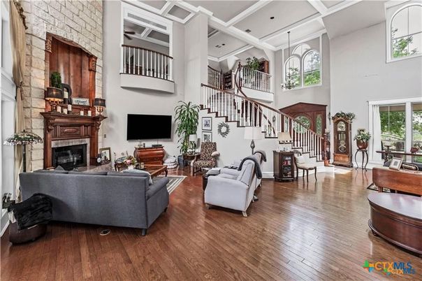 Fireplace, Interior, Living room, Stone Walls, Wood Texture Flooring