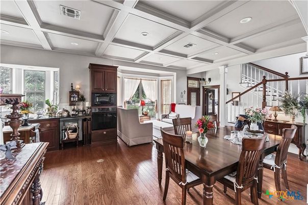 Dining room, Interior, Kitchen, Living room, Recessed Lighting, Wood Texture Flooring