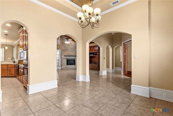 Chandelier, Fireplace, Interior, Kitchen, Pendant Lights