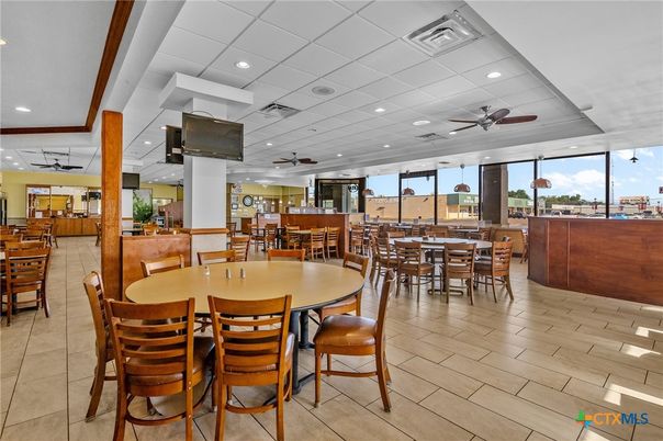 Dining room, Interior, Recessed Lighting, Wood Texture Flooring