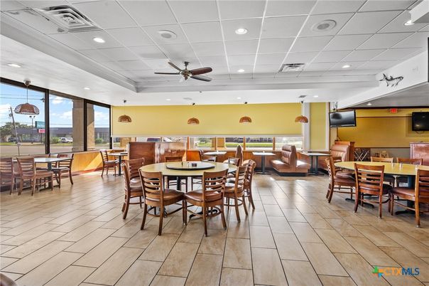 Dining room, Interior, Recessed Lighting, Wood Texture Flooring