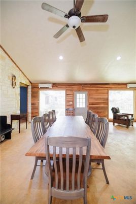 Dining room, Interior, Recessed Lighting, Stone Walls, Wooden Walls