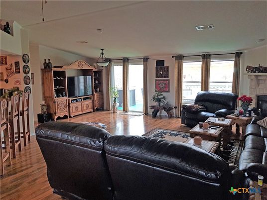 Fireplace, Interior, Living room, Pendant Lights, Wood Texture Flooring