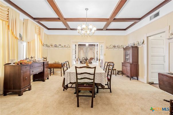 Chandelier, Dining room, Interior, Wooden Beams