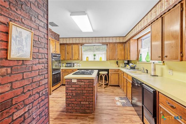 Interior, Kitchen, Stone Walls, Wood Texture Flooring