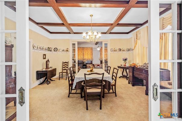 Chandelier, Dining room, Interior, Wooden Beams