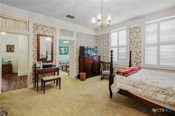 Bedroom, Chandelier, Interior, Wood Texture Flooring