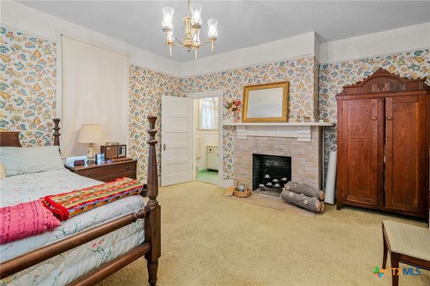 Bedroom, Chandelier, Fireplace, Interior
