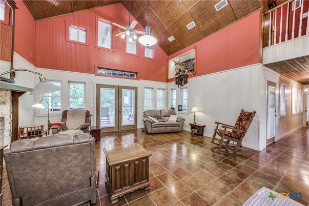 Fireplace, Interior, Living room, Pendant Lights, Wooden Ceilings