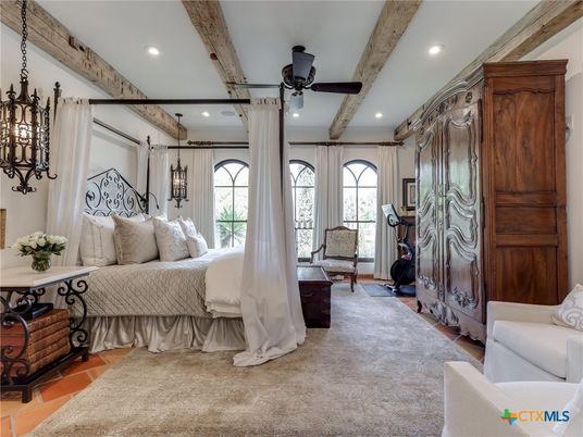 Bedroom, Interior, Recessed Lighting, Wooden Beams
