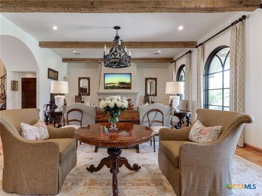 Chandelier, Interior, Living room, Recessed Lighting, Wooden Beams