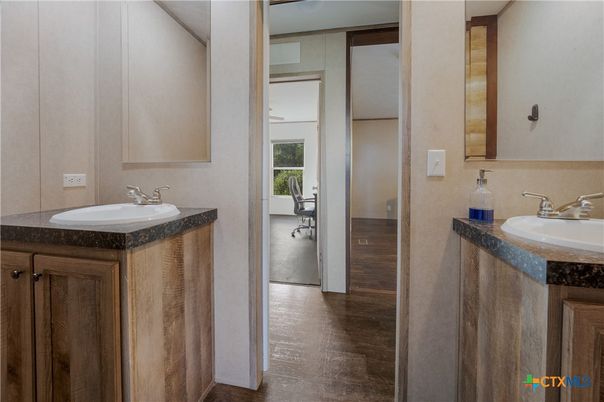 Bathroom, Dual Sink Vanities, Interior, Wood Texture Flooring