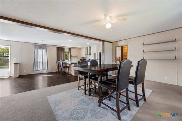 Dining room, Interior, Kitchen, Recessed Lighting, Wood Texture Flooring