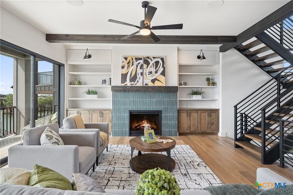 Fireplace, Interior, Living room, Wooden Beams, Wood Texture Flooring