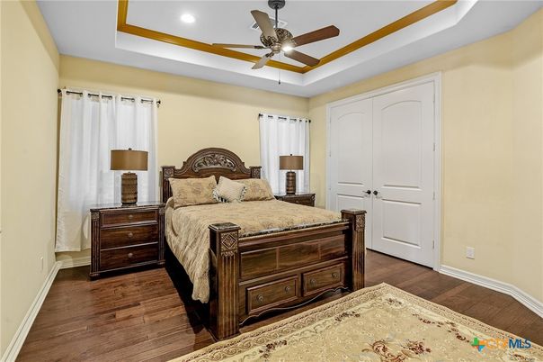 Bedroom, Interior, Recessed Lighting, Wood Texture Flooring