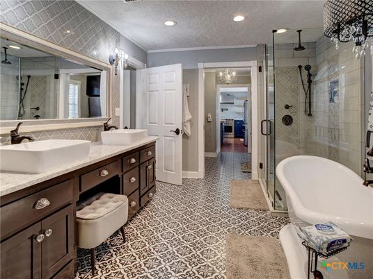 Bathroom, Dual Sink Vanities, Glass Shower, Interior, Recessed Lighting