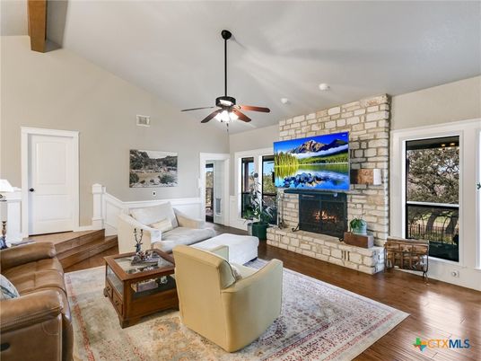 Fireplace, Interior, Living room, Stone Walls, Wood Texture Flooring