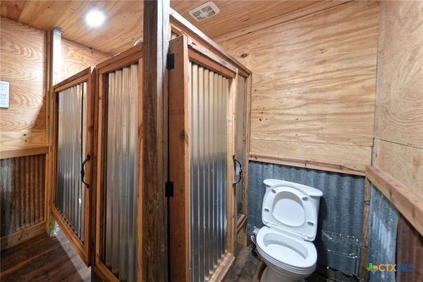 Bathroom, Interior, Recessed Lighting, Wooden Ceilings, Wood Texture Flooring, Wooden Walls