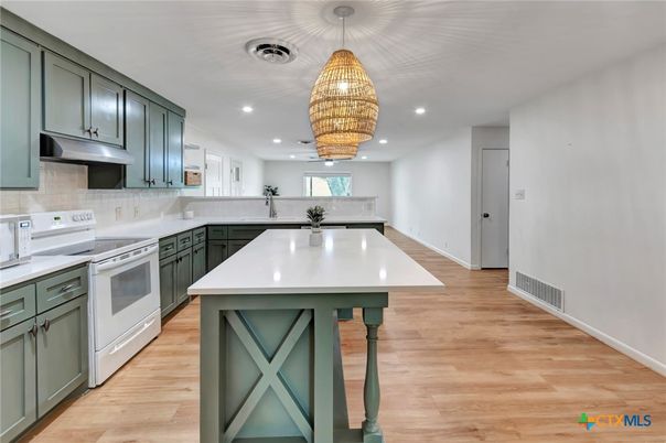 Chandelier, Interior, Kitchen, Recessed Lighting, Wood Texture Flooring