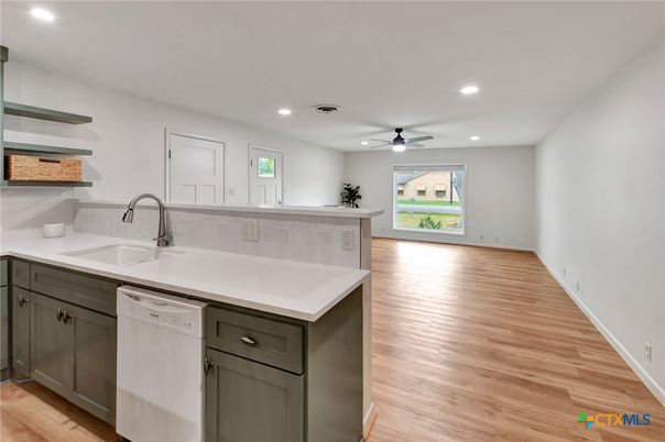 Interior, Kitchen, Recessed Lighting, Wood Texture Flooring
