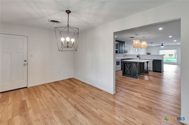 Interior, Kitchen, Pendant Lights, Recessed Lighting, Wood Texture Flooring