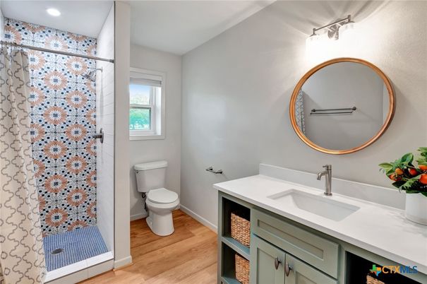 Bathroom, Interior, Recessed Lighting, Wood Texture Flooring