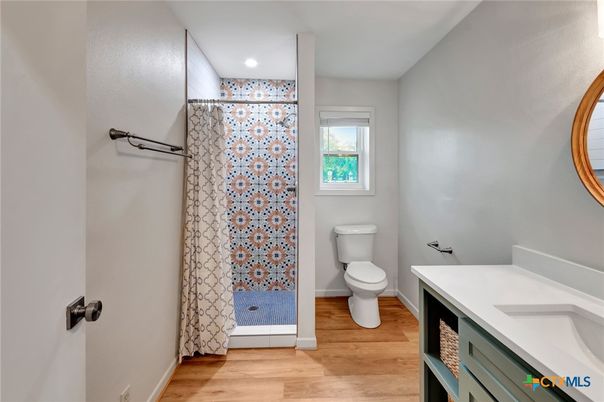 Bathroom, Interior, Recessed Lighting, Wood Texture Flooring