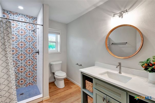 Bathroom, Interior, Recessed Lighting, Wood Texture Flooring